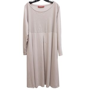 Marina Rinaldi Sport Beige Jersey Leather Mix Long Sleeve Dress Size 16